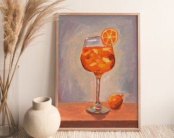 Aperol Spritz Art Print (Italië olieverfschilderij, Aperol Cocktail Print, Italiaanse zomerkunst, Bar Cart Decor, Reizen Amalfi Positano Rome)