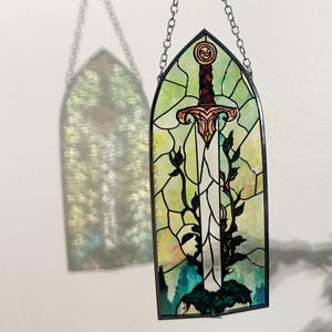Excalibur Sword in Stone Stained Glass Sun Catcher - King Arthur Pendragon, Arthurian legend, Merlin