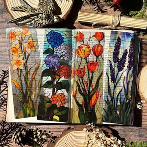 Floral Stained Glass Style Bookmark: Transparent Acrylic, Botanical Design