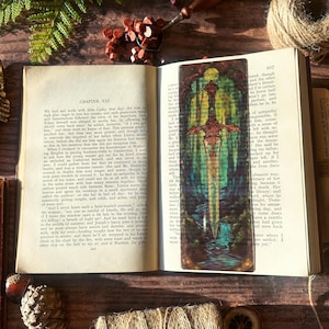 Botanical Sword Bookmark: Transparent Stained Glass Style, Cottagecore Reader Elven Sword