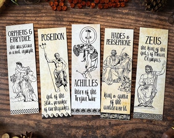 Greek Mythology Bookmark Collection (Achilles, Orpheus, Eurydice, Poseidon, Hades, Persephone, Zeus, Ancient Classics, Greek Gods)