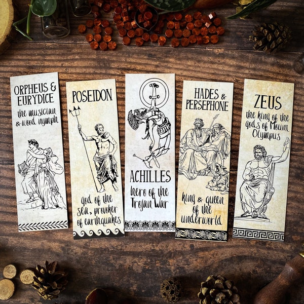 Greek Mythology Bookmark Collection (Achilles, Orpheus, Eurydice, Poseidon, Hades, Persephone, Zeus, Ancient Classics, Greek Gods)