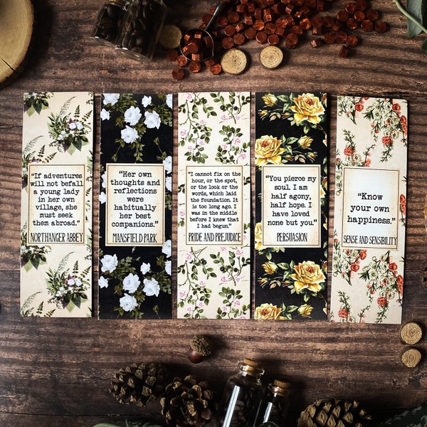 Jane Austen Bookmark Collection (Pride and Prejudice, Sense and Sensibility, Northanger Abbey, Persuasion, Mansfield Park, Book Lover Gift)