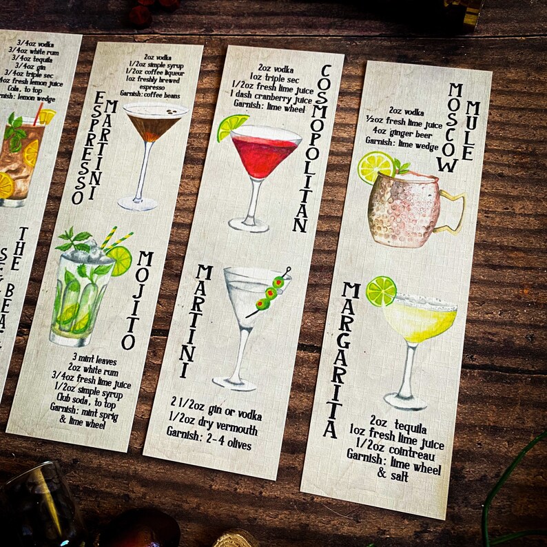 Cocktail Recipe Bookmarks Gifts for Him Espresso Martini Etsy