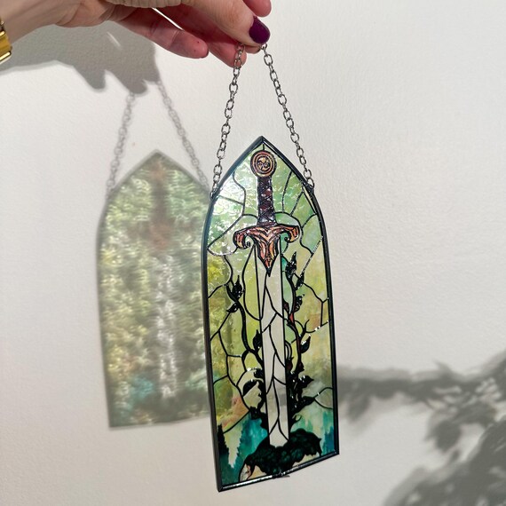 Excalibur Sword in Stone Stained Glass Sun Catcher - King Arthur