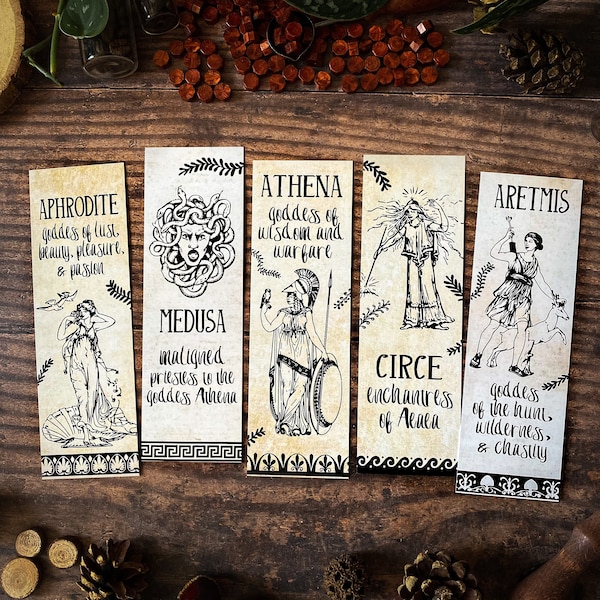 Greek Goddess Bookmark Collection (Circe, Athena, Aphrodite, Medusa, Artemis, Ancient Classics, Greek Mythology, Dark Academia)