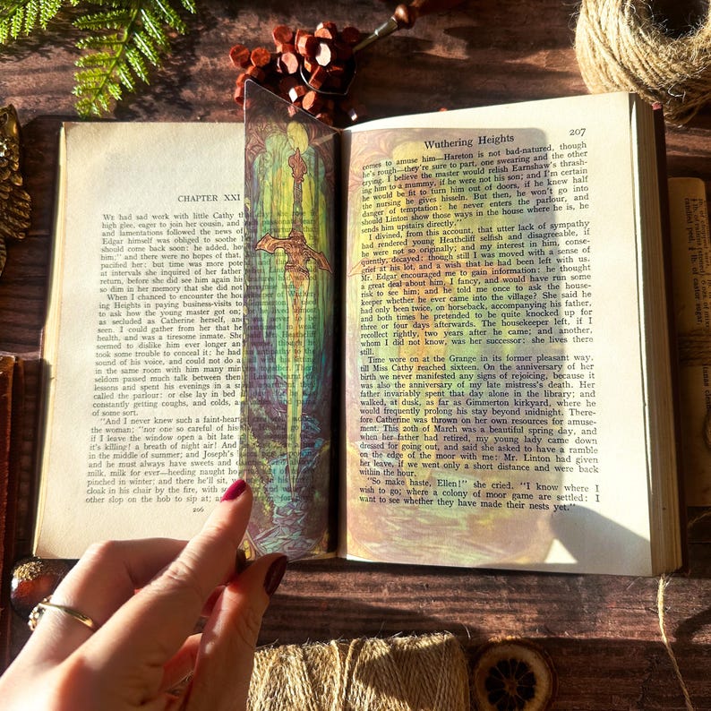 Botanical Sword Bookmark: Transparent Stained Glass Style, Cottagecore Reader image 12
