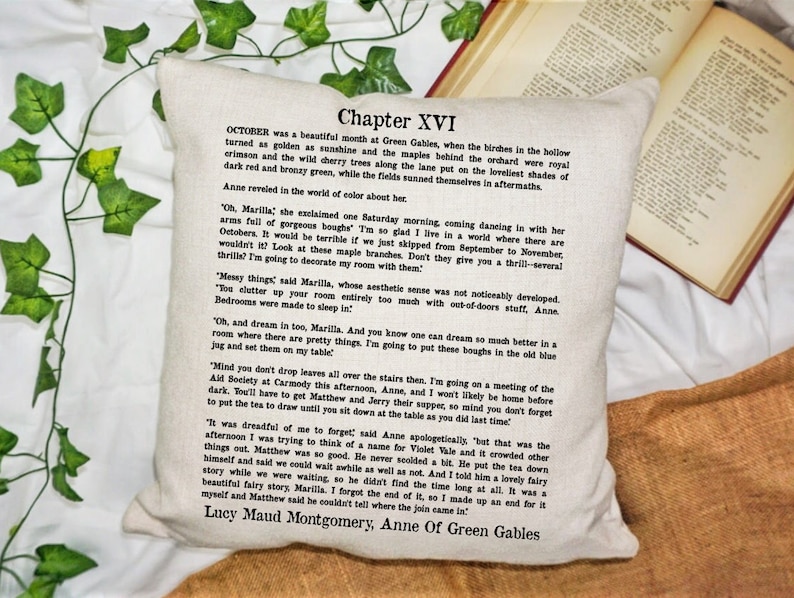 Bookish Cushion Cover Lucy Maud Montgomery Anne Of Green Gables Page Pillow I/'m so glad I live in a world where there are Octobers