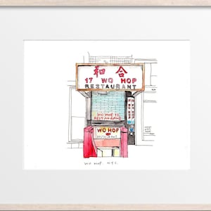 Wo Hop Restaurant Hand Drawn in Watercolor - New York Storefront / New York City Chinatown / NYC Restaurant / NYC Artwork / NYC illustration
