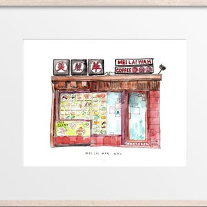 Mei Lai Wah Restaurant Hand Drawn in Watercolor - New York Storefront / New York City Chinatown /NY Restaurant /NY Artwork /NYC illustration