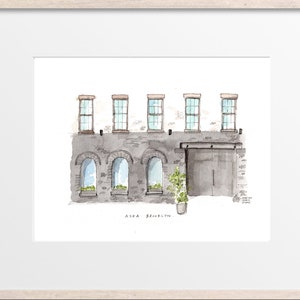 Aska, Hand Drawn in Watercolor - Brooklyn Storefront / Original Art Print / NYC Restaurant / NYC Artwork / NYC illustration