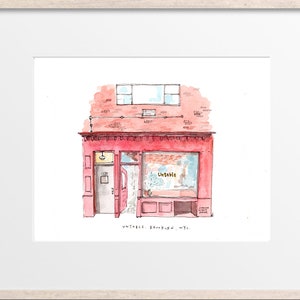 UnTable, Hand Drawn in Watercolor - Brooklyn Storefront / Original Art Print / Restaurant / NYC Artwork / NYC illustration