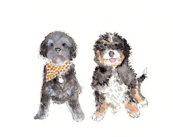 Custom Dog Watercolor Illustration / Dog Drawing / Custom Pet Portrait / Pet Lovers Gift / Handmade Dog Cat Artwork / Personalized Pet Gift