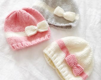 Baby Bow Beanie | Newborn Baby Beanie | Baby Beanie | Toddler Beanie | Warm Winter Hat | Knitted Baby Beanie | Knit Hat