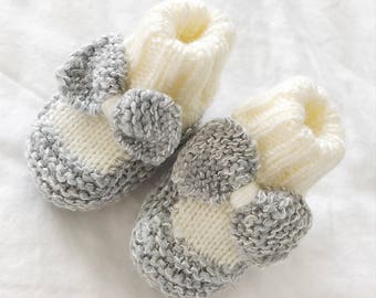 Bow Tie Baby Booties | Knitted Baby Booties | Baby Girl Booties | Hand Knit Color Block Baby Booties | Crib Shoes