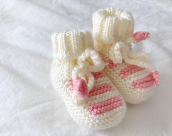 Striped Baby Booties | Knitted Baby Booties | Baby Girl Booties | Baby Boy Booties | Hand Knit Stripe Toddler Booties