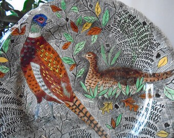 Gien Rambouillet pattern flat plate with pheasant and quail motif, a collector's item from the 1950s