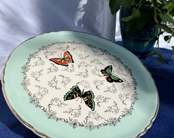 Vintage cake plate from Moulin des Loups Orchie, cake plate, pie dish from the 1960s, butterfly pattern