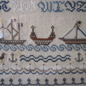 Vintage primer made with cross stitch, primer pattern boats cross stitch, blue, alphabet book of the 80s image 5