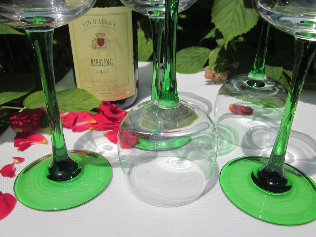 Set of 6 Alsace Wine Glasses Green Stem White Wine Glasses Etsy