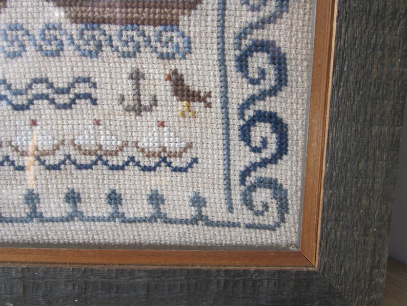 Vintage primer made with cross stitch, primer pattern boats cross stitch, blue, alphabet book of the 80s image 4