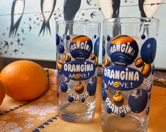 2 verres publicitaires ORANGINA des années 90