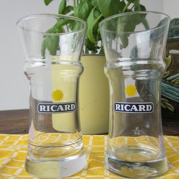 Deux verres à RICARD, verres de bar, restaurant ou brasserie, Verre publicitaire RICARD