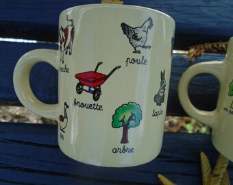 Ensemble de 4 tasses à café, décor Thème la ferme, Tasses à café des années 80