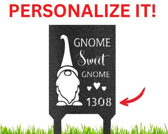 Estaca de acero para jardín con dirección personalizada de Gnome Sweet Home