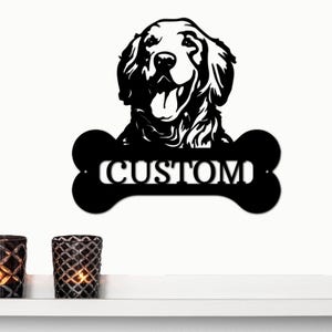 Golden Retriever Dog Custom Name Metal Art Wall Sign