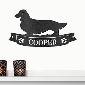 Dachshund Long Haired Banner Custom Name Metal Art Wall Sign
