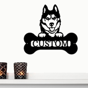 Siberian Husky Dog Custom Name Metal Art Wall Sign
