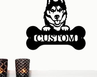 Siberian Husky Dog Custom Name Metal Art Wall Sign