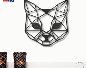 Letrero de acero para pared interior y exterior con diseño geométrico de gato