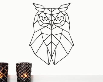 Letrero de acero para pared interior y exterior con diseño geométrico de búho