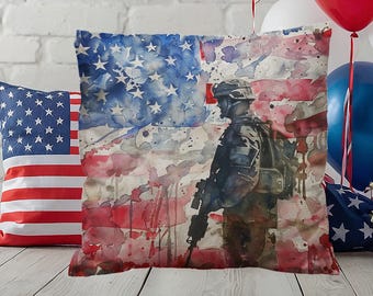 Decoración para el hogar con almohadas patrióticas de soldado estadounidense para interiores y exteriores
