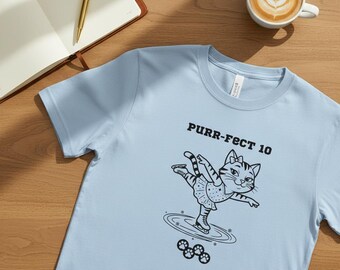 Camiseta divertida de gato patinando sobre hielo - Purr-fect 10 Cat - Camiseta de patinaje artístico - Cat Winter Sports