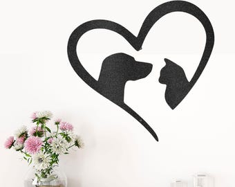 Letrero de acero para interiores y exteriores con texto en inglés "Pet Love Dog and Cat Heart"