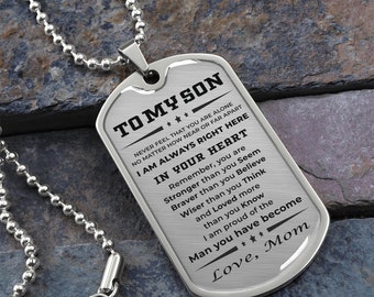 Regalo para el hijo de la madre Grabado personalizado Colgante de estilo militar collar de etiqueta para perros