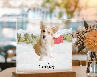 Placa acrílica con base de madera iluminada con luz LED para cargar fotos de vacaciones personalizadas para mascotas