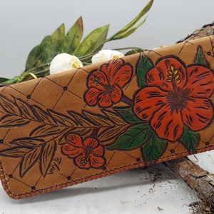 Hibiskus Flor de Maga, Fahrzeugschein-Brieftasche, Wichtige IDs, Versicherung, Registrierung & Quittungen, geschnitzt und handbemalt