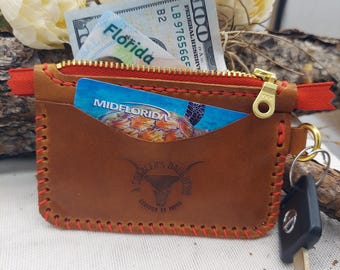 Handmade Leather Keychain Wallet: Whipstitch Design, Buck Brown
