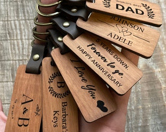 Personalized Wooden Keychain – Custom Engraved Name, Rustic Wood Keyring, 5th Anniversary Gift
