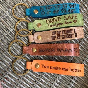 Custom leather keychain, Latitude longitude keychain, custom keychain, anniversary, wedding,  mens gift, coordinates keychain