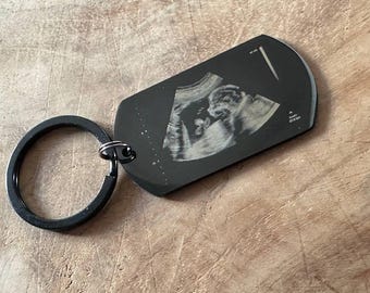 Personalized Ultrasound Keychain: Stainless Steel Baby Scan, Dad Gift