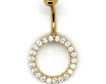 14K Yellow Gold Cluster Loop Belly Ring with Round CZ