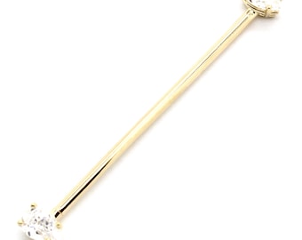 14K Gelbgold Industrial Scaffold Straight Barbell mit birnenförmigem CZ - Größen 14G-16G