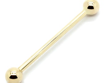14K Yellow Gold Industrial Scaffold Straight Barbell with Screwball– Sizes 10G-18G