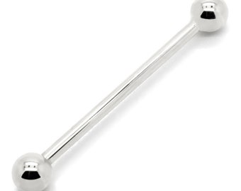 14K White Gold Industrial Scaffold Straight Barbell with Screwball – Sizes 10G-16G