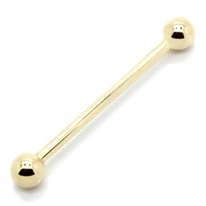 14K Yellow Gold Industrial Scaffold Straight Barbell With Screw Balls ...